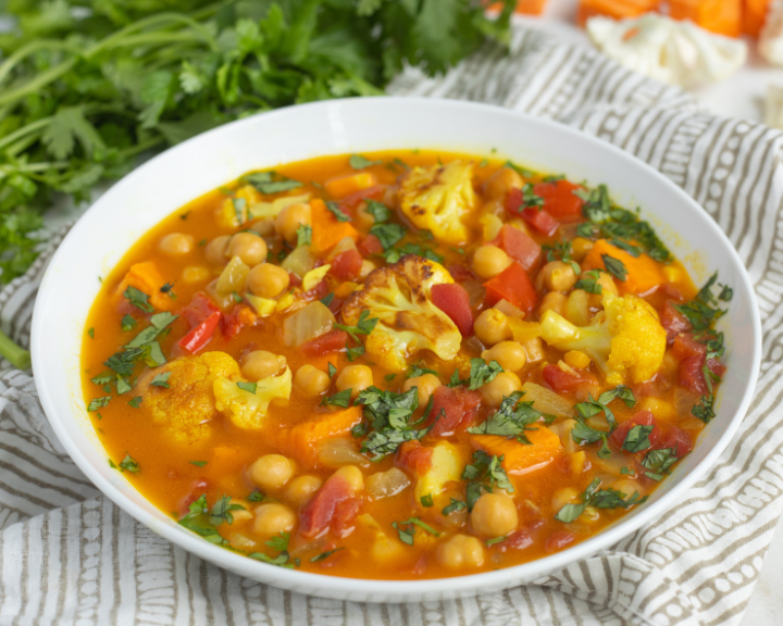 Curried Chickpea Stew with Roasted Vegetables