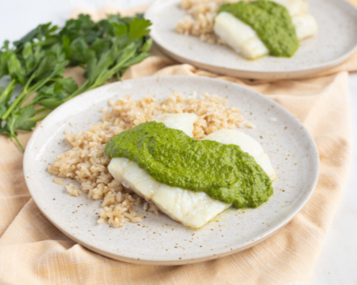 Parsley and Cilantro Chimichurri Baked Cod