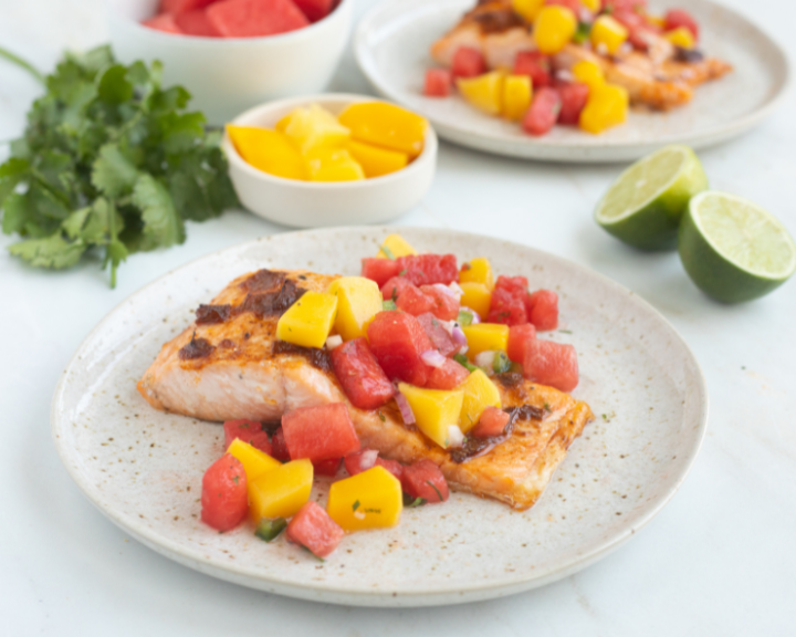 Chipotle Salmon with Watermelon Mango Salsa