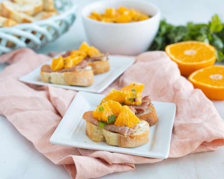 Mandarin Salsa and Prosciutto Bruschetta 