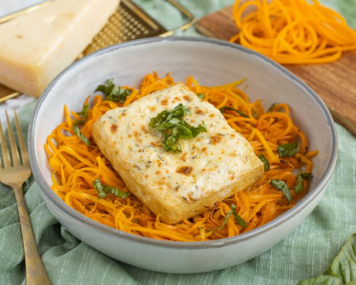 Parmesan Tofu with Butternut Squash Noodles