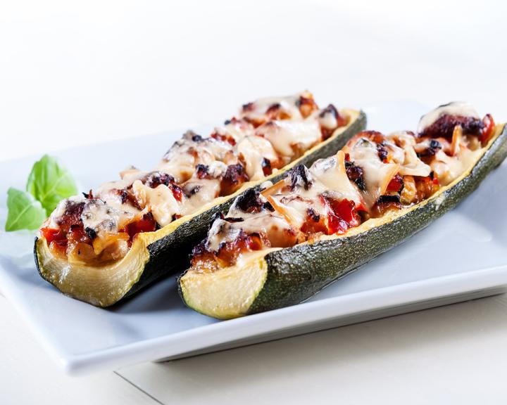 Bruschetta Stuffed Zucchini Boats