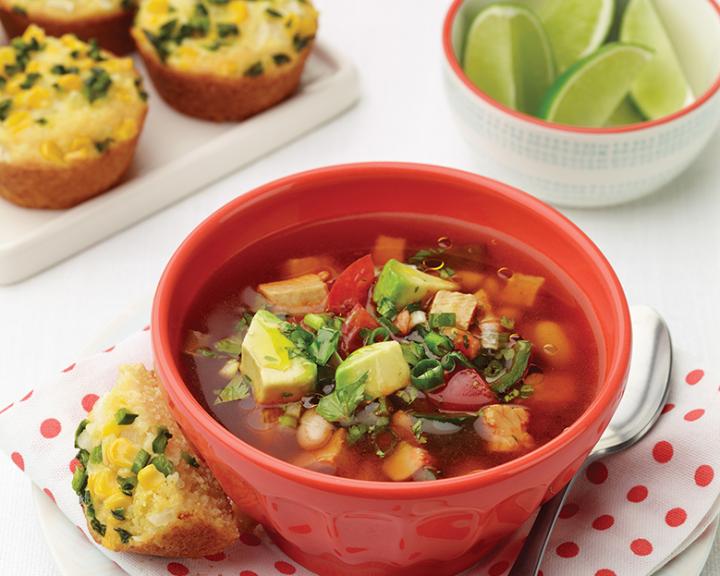 Chicken–White Bean Soup With Fresh Veggie Topper