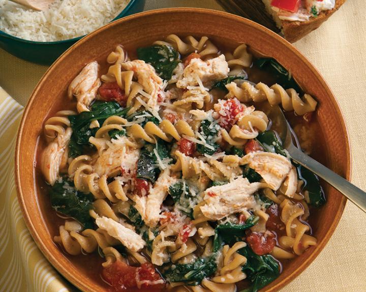 Chicken, Pasta, And Spinach Soup