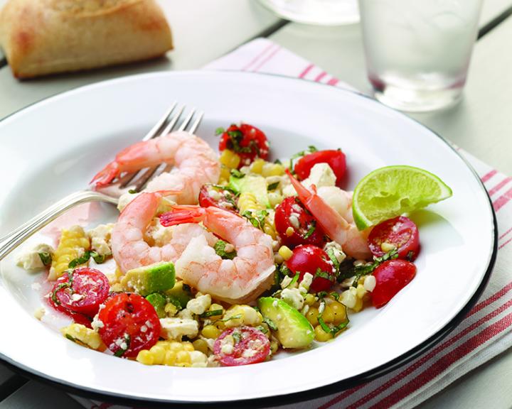 Fresh Corn, Tomato, And Avocado Salad With Shrimp