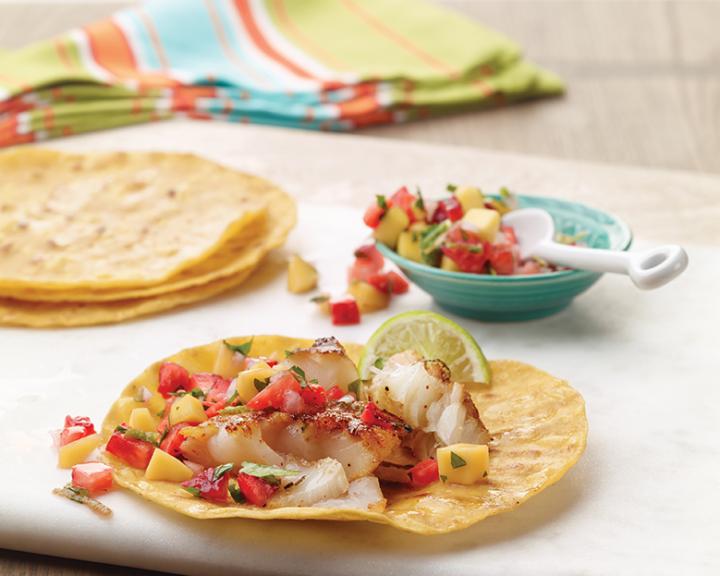 Grilled Fish Tacos With Strawberry-Mango Salsa