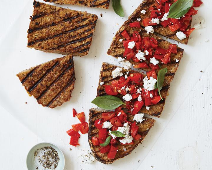 Open-Faced Grilled Pepper-Goat Cheese Sandwiches