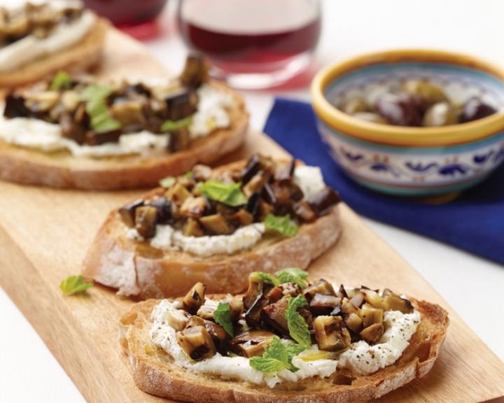 Ricotta, Grilled Eggplant, and Fresh Mint Bruschetta (Bruschetta Calabrese)