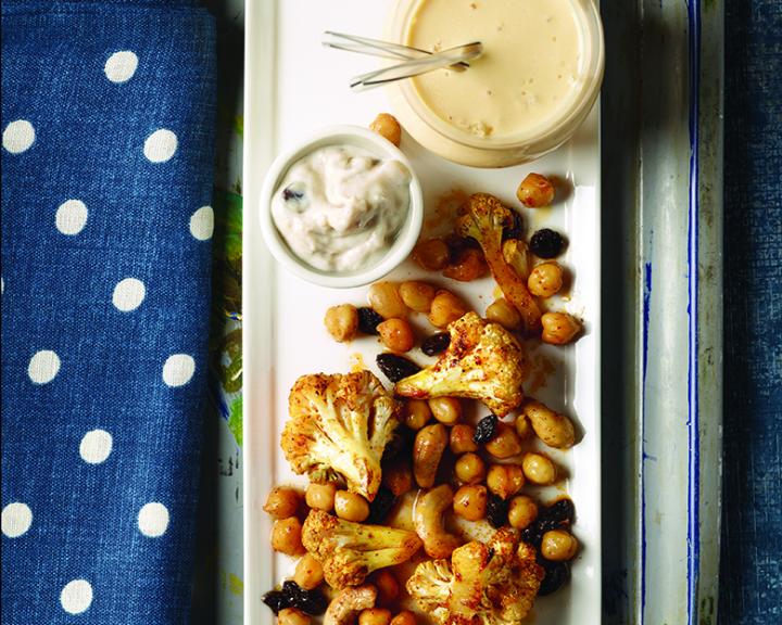 Roasted Indian Cauliflower Tossed With Chickpeas And Cashews