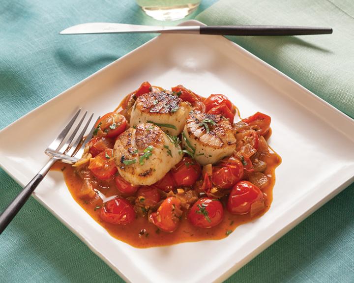 Seared Scallops With Roasted Grape Tomatoes