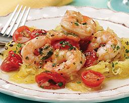Spaghetti Squash “Pasta” with Shrimp, Tomatoes, and Basil (“Pasta” di Zucca con Gamberi, Pomodori, e Basilico)