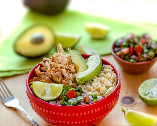 Brown Rice and Pinto Bean Bowl with Chicken and Pico de Gallo