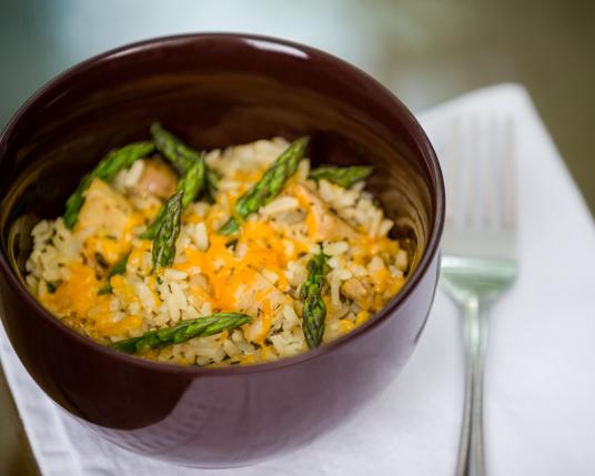 Chicken Cheddar Rice with Asparagus