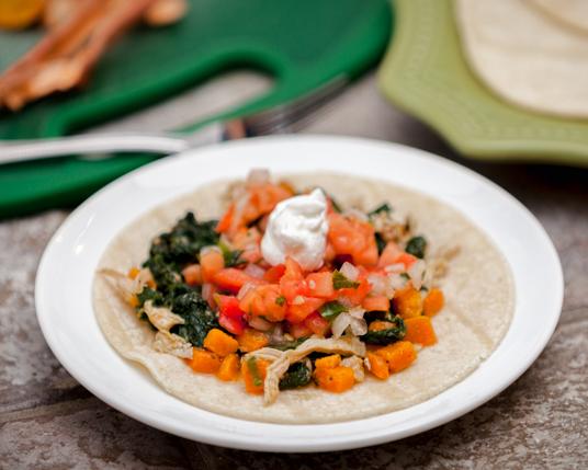 Sweet Potato and Spinach Chicken Tacos