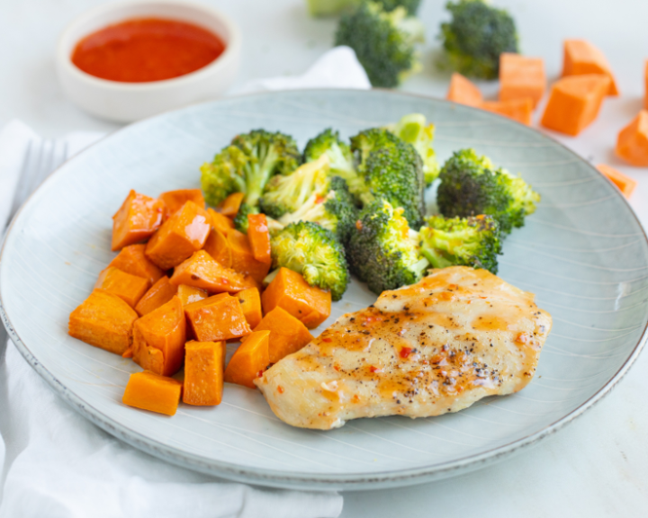 Sweet Chili Chicken, Sweet Potatoes, and Broccoli