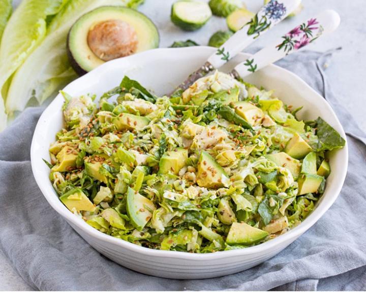 Brussels Sprout Salad with Avocado, Artichokes & Creamy Honey-Mustard Dressing