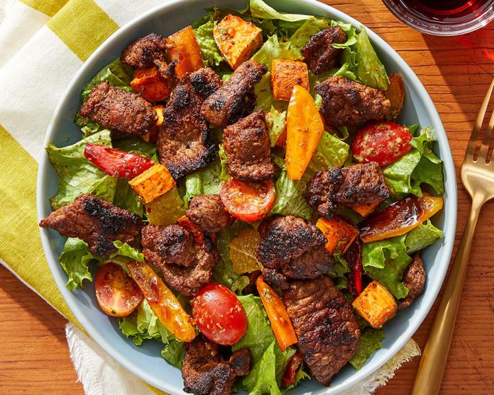 Mexican-Spiced Beef Salad with Roasted Vegetables and Creamy Cilantro Dressing