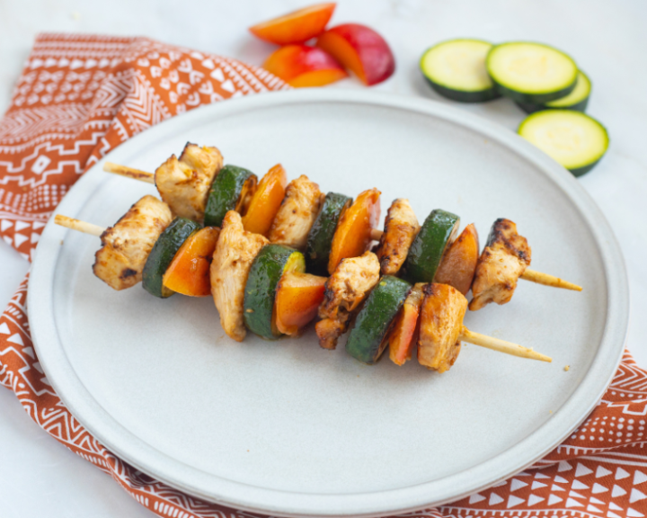 Grilled Chicken with Plums and Zucchini Skewers