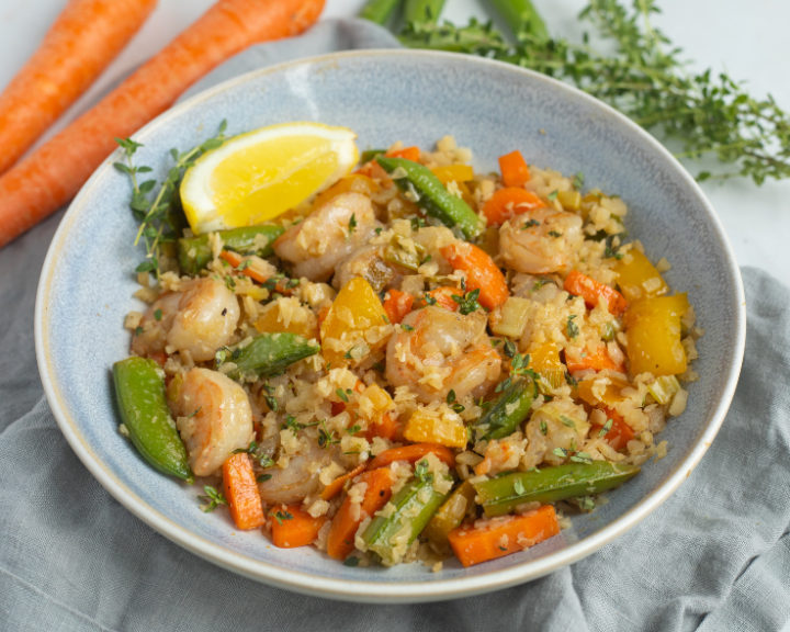 Lemon Thyme Shrimp Stir-Fry with Cauliflower Rice