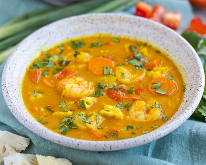 Pumpkin Shrimp Vegetable Curry Soup