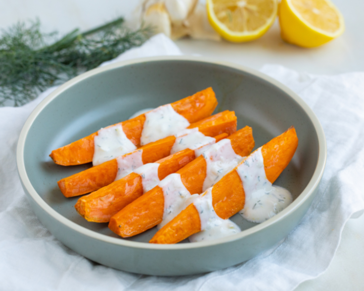 Roasted Sweet Potatoes with Lemon-Dill Yogurt Sauce