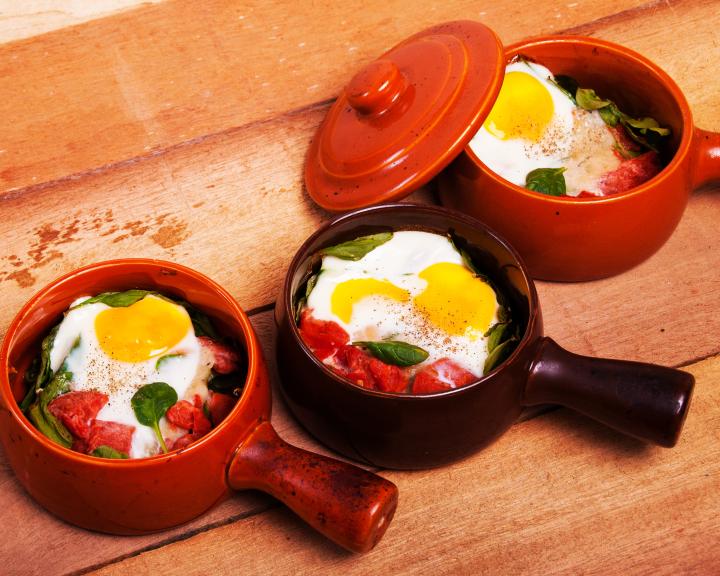 Spinach, Tomato and Feta Cheese Baked Egg