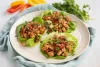 A plate of vegan lettuce wraps and tofu for a vegetarian healthy diabetic lunch
